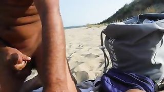Cums on my wife on the beach